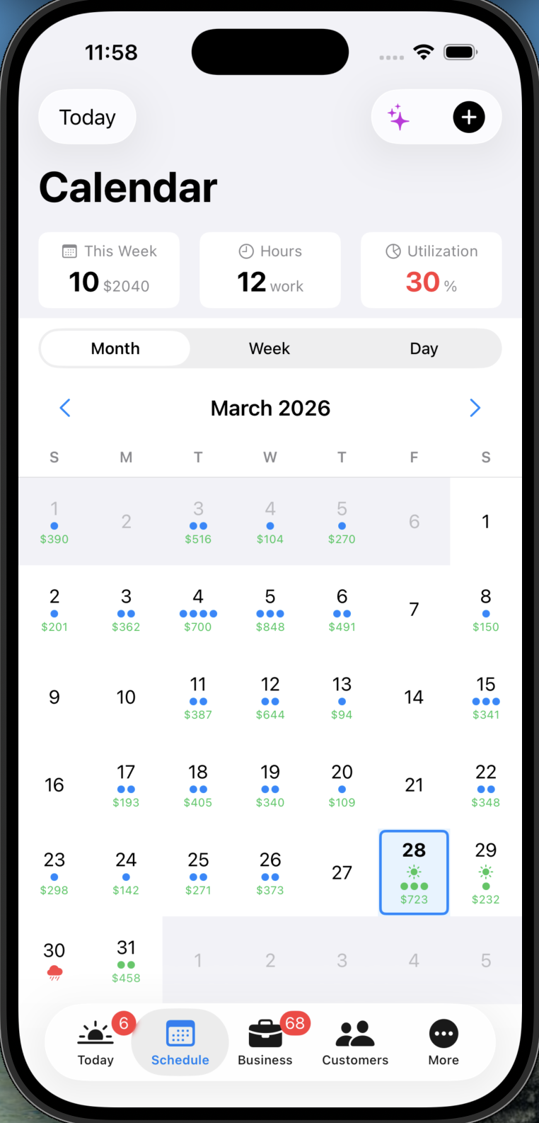 Calendar scheduling view