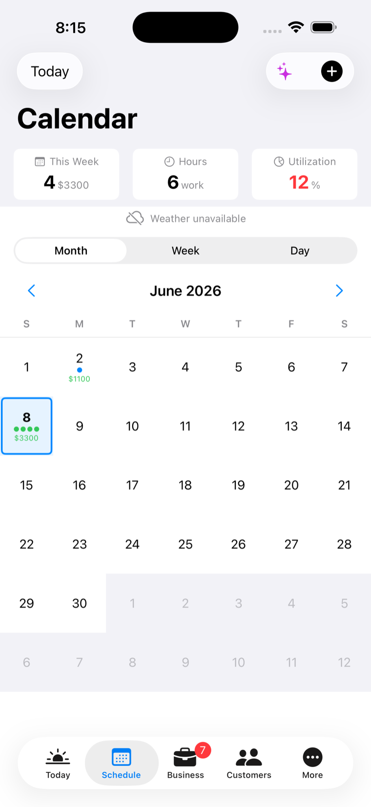 Weekly schedule and route