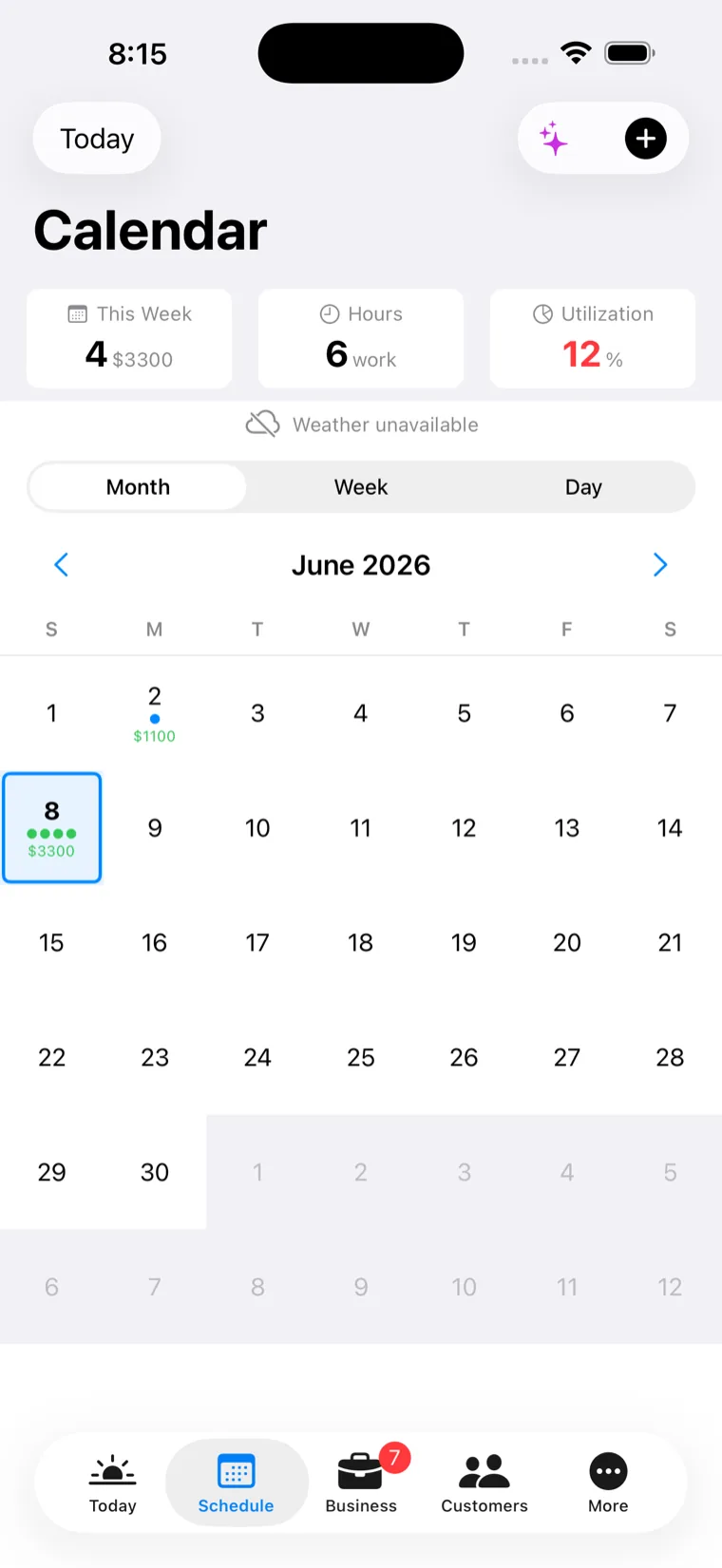 Weekly schedule and route